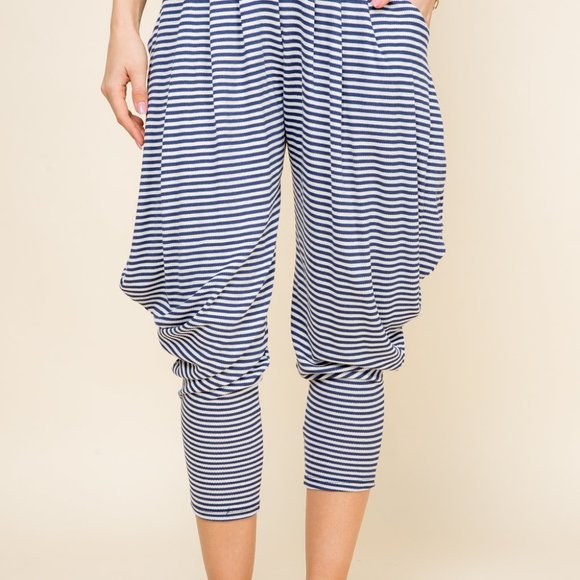 Kooniez Pants - Navy Blue Stripe Waffle Knit - Picture 2 of 3